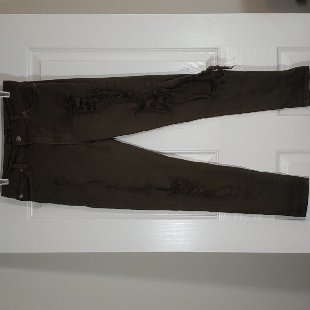 Hot Miami Styles Distressed Holes Ripped Green Skinny Jeans Jrs Size 5